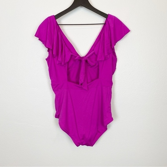 Trina Turk Atlas Ruffle Plunge One-Piece Swimsuit Orchid - Picture 4 of 5